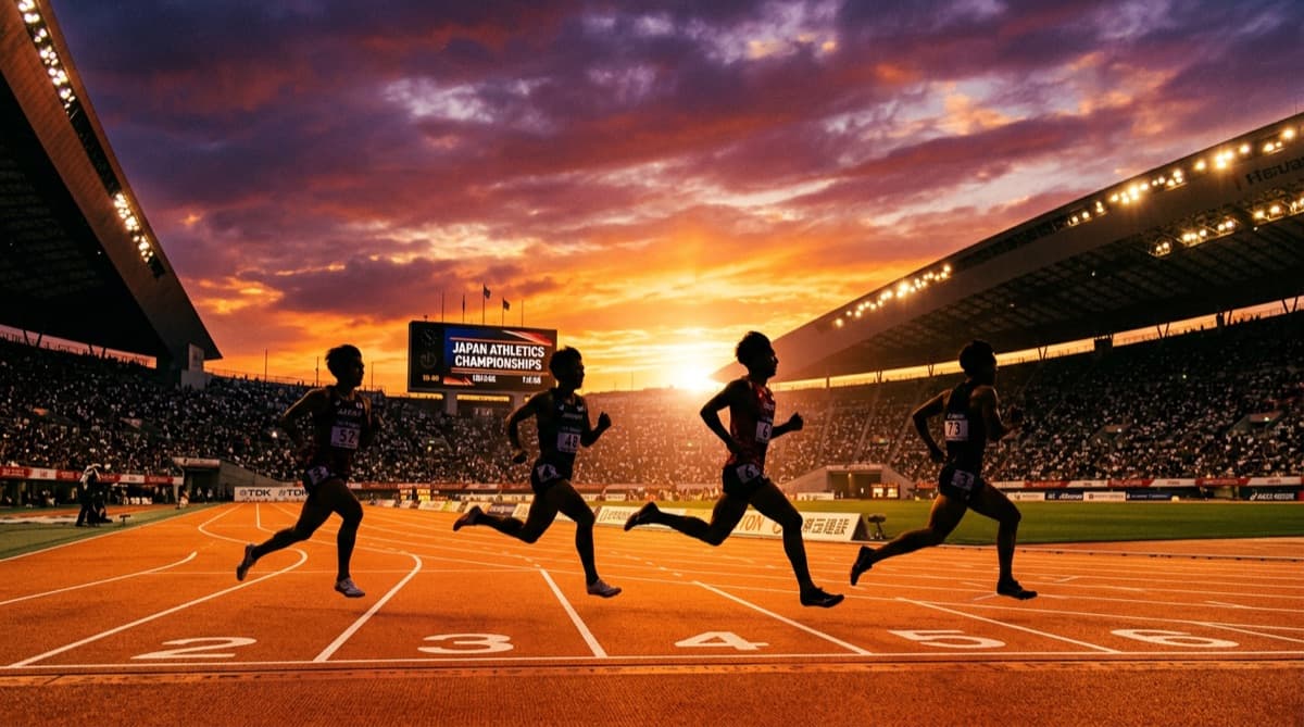 夕暮れの陸上トラックを走る選手たちのシルエット - 陸上名言・四字熟語まとめ