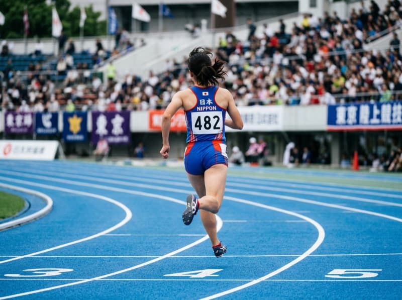 スタジアムを走る日本人選手の後ろ姿 - 陸上名言を胸に走る